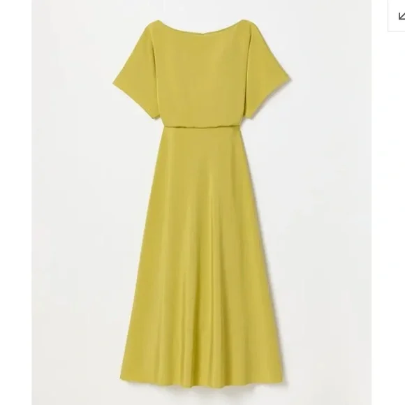 Lafayette 148 butterfly stretch ecru green silk midi long dress NWOT size 6 - Picture 2 of 14